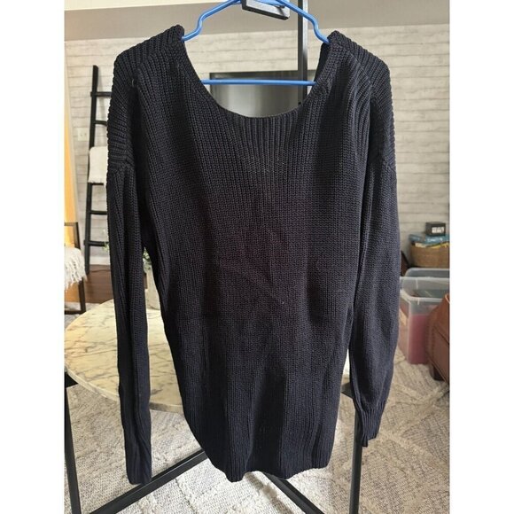 Loft Black Twist Back Sweater Long Sleeve Pullover Womens Size Large - Picture 3 of 6